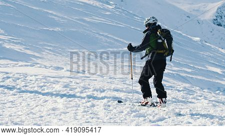 Kasprowy Wierch, Poland 28.01.2021 - Skier Holding Ski Poles On A Snowy Landscape . High Quality Pho