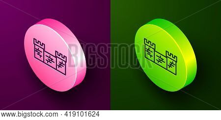 Isometric Line Great Wall Of China Icon Isolated On Purple And Green Background. Circle Button. Vect