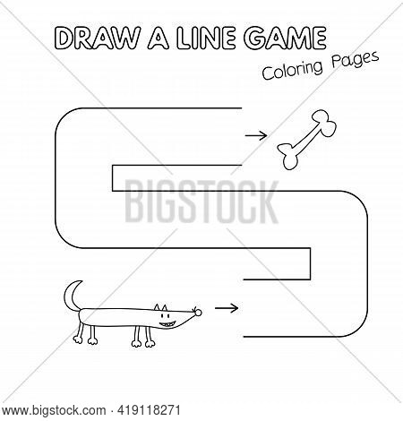 Cartoon Wolf Game For Small Children - Draw A Line. Vector Coloring Book Pages For Kids