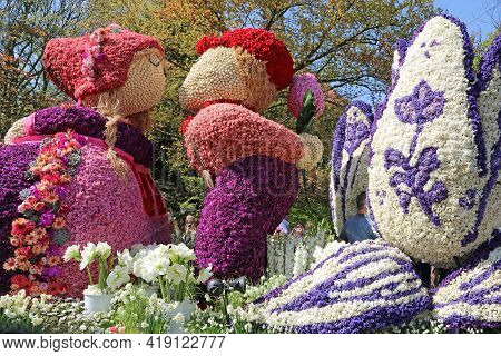 Sassenheim, Netherlands - April 21, 2018: 100 Years Bloemencorso Bollenstreek Flower Parade Traditio