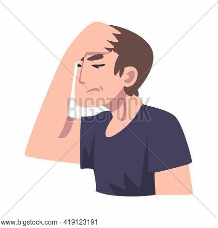 Man Suffering From Throbbing Headache, Symptom Of Heart Stroke Cartoon Vector Illustration