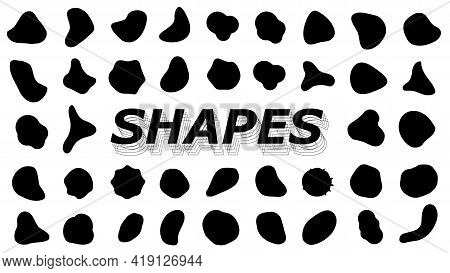 A Collection Of Varied Shapes. Concept Spots And Blots Grunge. Abstract Templates Irregularly Shaped