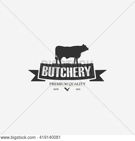 Vintage Beef Meat Shop Logo For Menu Design Restaurant, Farm, Agricultural Or Fast Food Stock Vector