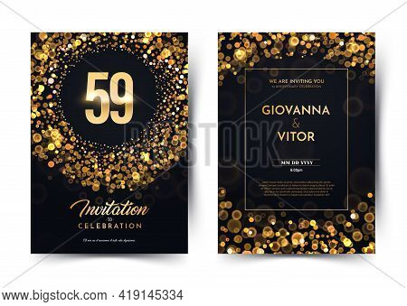 59th Years Birthday Vector Black Paper Luxury Invitation Double Card. Fifty Nine Years Wedding Anniv