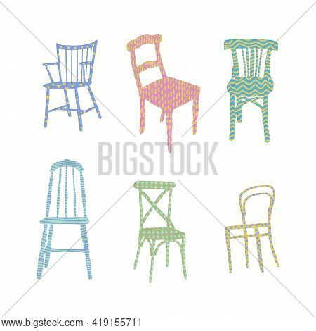 Trendy Flat Chairs Textured. Interior Design Illustration. Dinning And Living Room Chairs