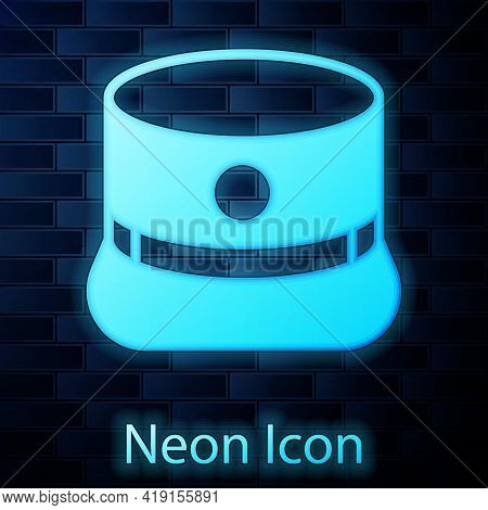 Glowing Neon Kepi Icon Isolated On Brick Wall Background. Cap Army Uniform Headgear. Historic Genera