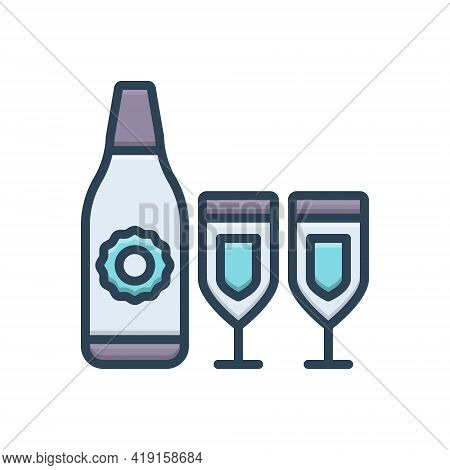 Color Illustration Icon For Drink Win Bottle Glass Beverage Quencher Tipple Celebration