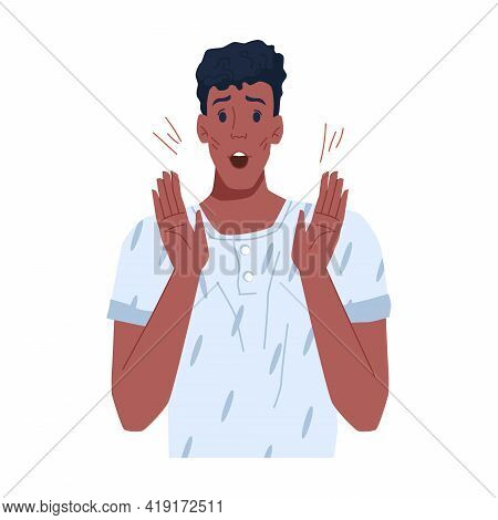 Shocked Frustrated Afro American Man Isolated Flat Cartoon Character. Guy Expressing Emotion Of Surp