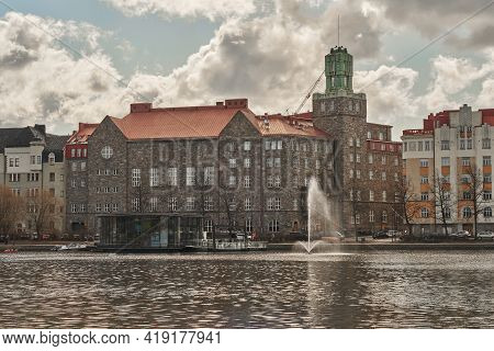 Helsinki. Finland 28 April 2021. Embankment. Herttoniemi. Sunny Spring Day.