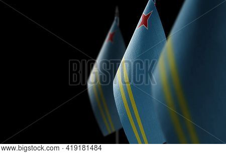 Small National Flags Of The Aruba On A Black Background