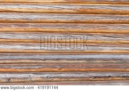 Texture, Structure Or Pattern Of Old Wood Or Timber Surface Of House, Hut Or Cottage Of Beams, Logs,