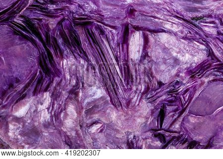 Macro Stone Mineral Charoite On A White Background