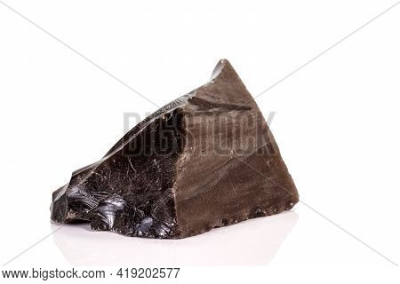 Macro Stone Obsidian Mineral On White Background
