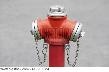 Red Hydrant Fire Detail Prevention System In A Focus