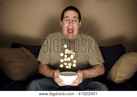 A Man Scared At Horror Movie