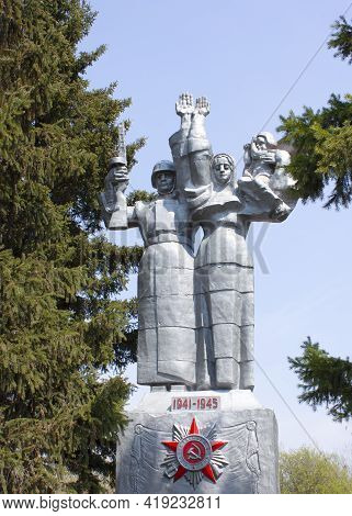 May 11, 2019 Russia, Novosibirsk Region, Belovo Village. Monument To Fellow Villagers Who Participat