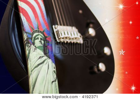 Amerika Rocks - gitarr med staty av Liberty och Usa flaggan