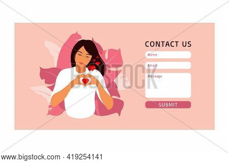 Contact Us Form Template For Web And Landing Page. Self Care And Body Positive Concept. Feminism, Fi
