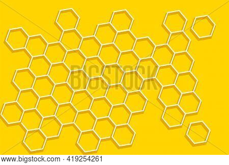 Honeycomb, Yellow Background. Hexagon Texture. Geometric Pattern. 
 Natural Bee Honey Concept.
Flat 