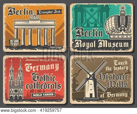 Germany Travel Landmarks, German Culture And Tourism Vector Design. Buildings Of Berlin, Triumphal A