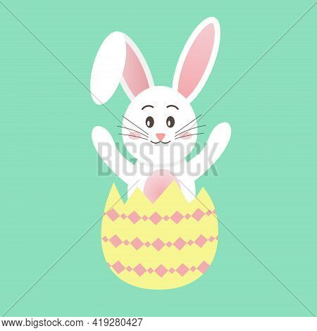 Easter Rabbit Sitting In The Egg. Soft Pastel Spring Colors. You Can Use It For Greeting Cards Or An