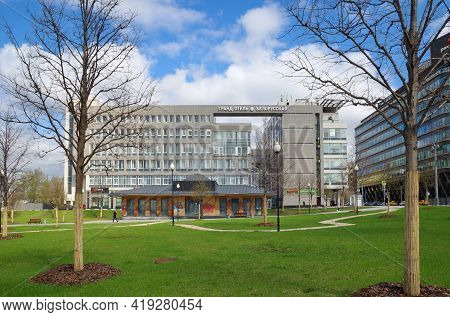 Moscow, Russia - April 28, 2021: Grand Hotel Belorusskaya. Moscow, Butyrsky Val Street, 5