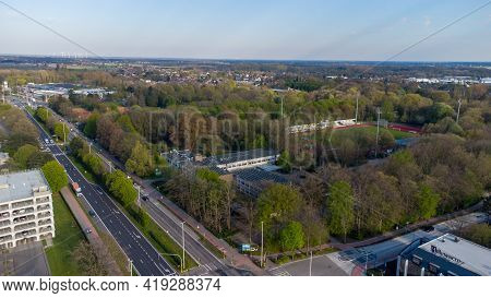 Aerial View With Drone Of The Beautiful City Turnhout In Belgium, Europe. High Quality Photo