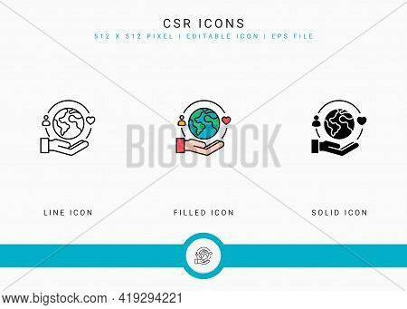 Csr Icons Set Vector Illustration With Solid Icon Line Style. Life Give Back Concept. Editable Strok