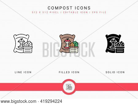 Compost Icons Set Vector Illustration With Solid Icon Line Style. Bio Degradable Concept. Editable S