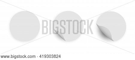 Paper Round Stickers Set In Realistic Style On Background. Circle Adhesive Symbols Set. Paper Grey R