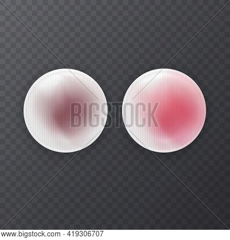 Cotton Pads On Darck Background, Dirty And Used Cotton Pads For Makeup Cleansing, Skin Care, Realist