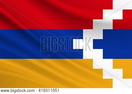 Flag Of Nagorno-karabakh Republic. Fabric Texture Of The Flag Of Nagorno-karabakh Republic.