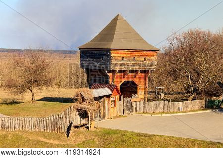 Old Wooden Watchtower In Subotiv Village, Ukraine