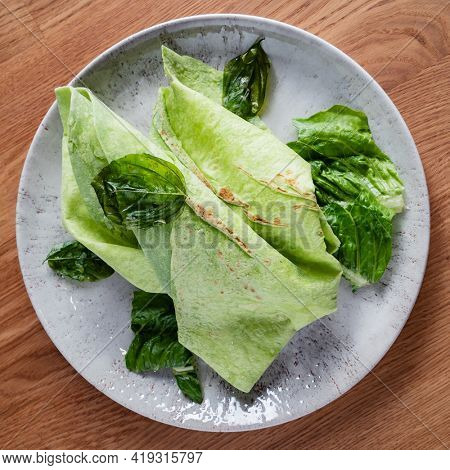 Lavash with basil (soft, thin unleavened flatbread)