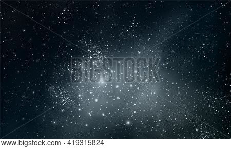 Astro Landscape Of The Night Sky With Many Stars, Vector Art Illustration.