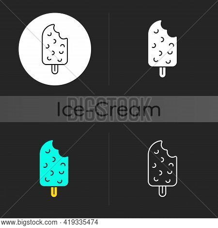 Chocolate-covered Ice Cream On Stick Dark Theme Icon. Ice Dessert In Chocolate Flavored Coating. Hom