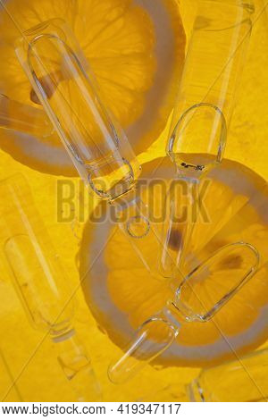 Vitamin C Transparent Ampoules Set. Prevention Of Immunity From Viruses