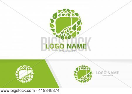 Eco Liver And Leaves Logo. Premium Internal Organ Logotype Design Template.