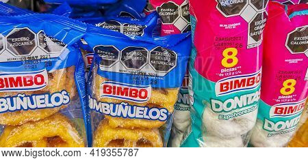 Bimbo White Donitas Donuts And Bimbunuelos Packaging Supermarket In Mexico.