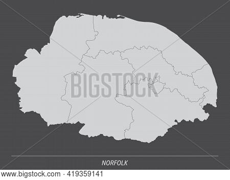 The Norfolk County, Administrative Map Isolated On Dark Background, England