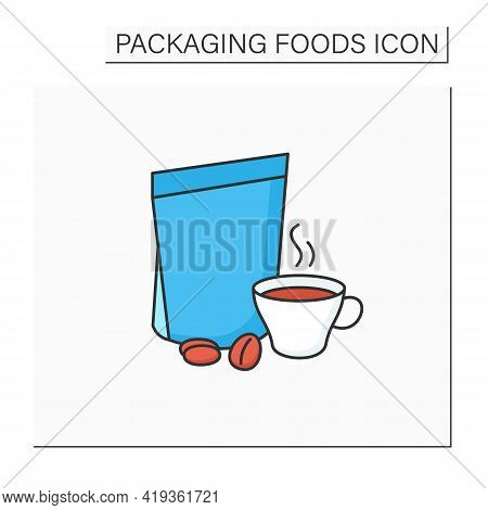 Coffee In Bags Color Icon. Individual Package. Portion Control, Protection, Tampering Resistance Fro