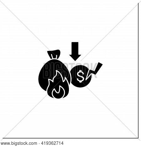 Lost Savings Glyph Icon. Money On Bank Account. Investition. Bankrupt. Unemployment Concept. Filled 