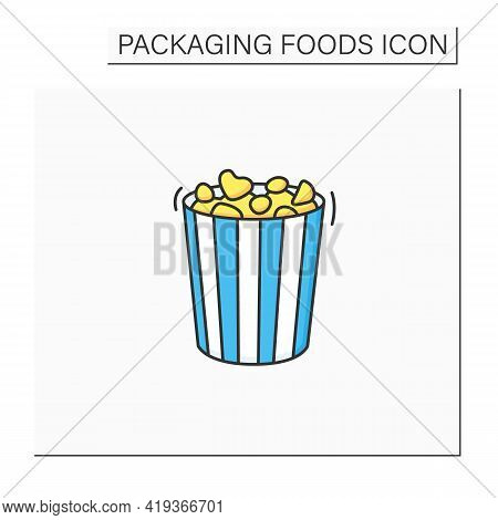 Popcorn Color Icon. Tasty Corn In Special Paper Box. Portion Control. Packing Food Concept. Isolated