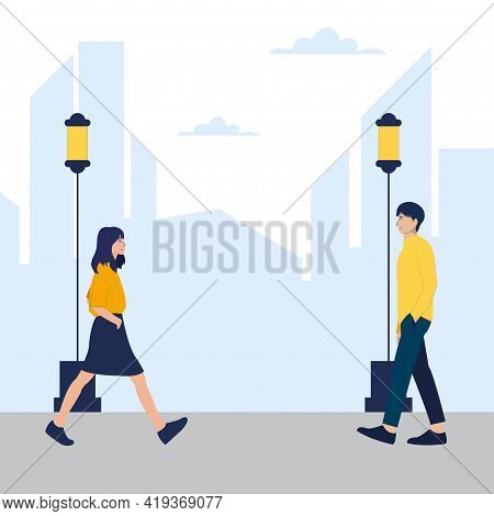 Side View Of A People Walking Concept. Vector Illustration. Isolated On White Background