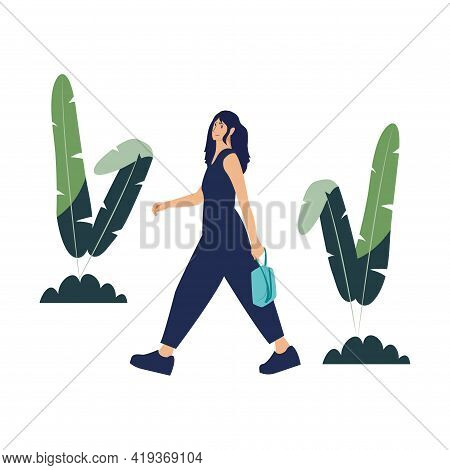 Side View Of A People Walking Concept. Vector Illustration. Isolated On White Background