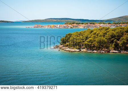Sunny Shore Of The Adriatic Sea Near Brodarica Coastline, Croatia