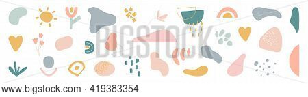 Organic Shape Long Banner. Cute Hand Drawn Design Elements. Abstract Form. Branding Cover Template. 