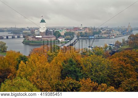 Bird's-eye View Of The Island On Which The Vyborg Castle And The Historical Part Of The City Are Loc