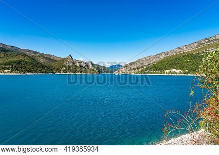 Scenic View Of Lac De Castillon Near Verdon River And Gorge, Saint-julien-du-verdon, Provence, Franc