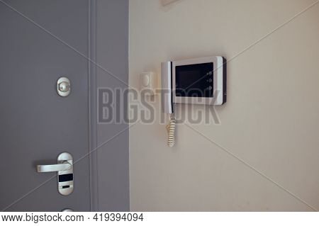 Intercom Security System Near Door White And Black